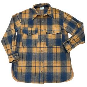 Allie Rose Womens Shacket Small Gold & Blue Plaid Flannel Shirt Jacket Outdoors